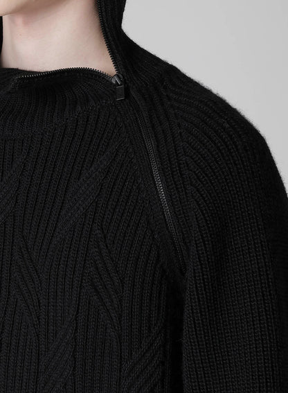 5G1P CABLE+CARDIGAN STITCH SIDE ZIP HIGN NECK PO