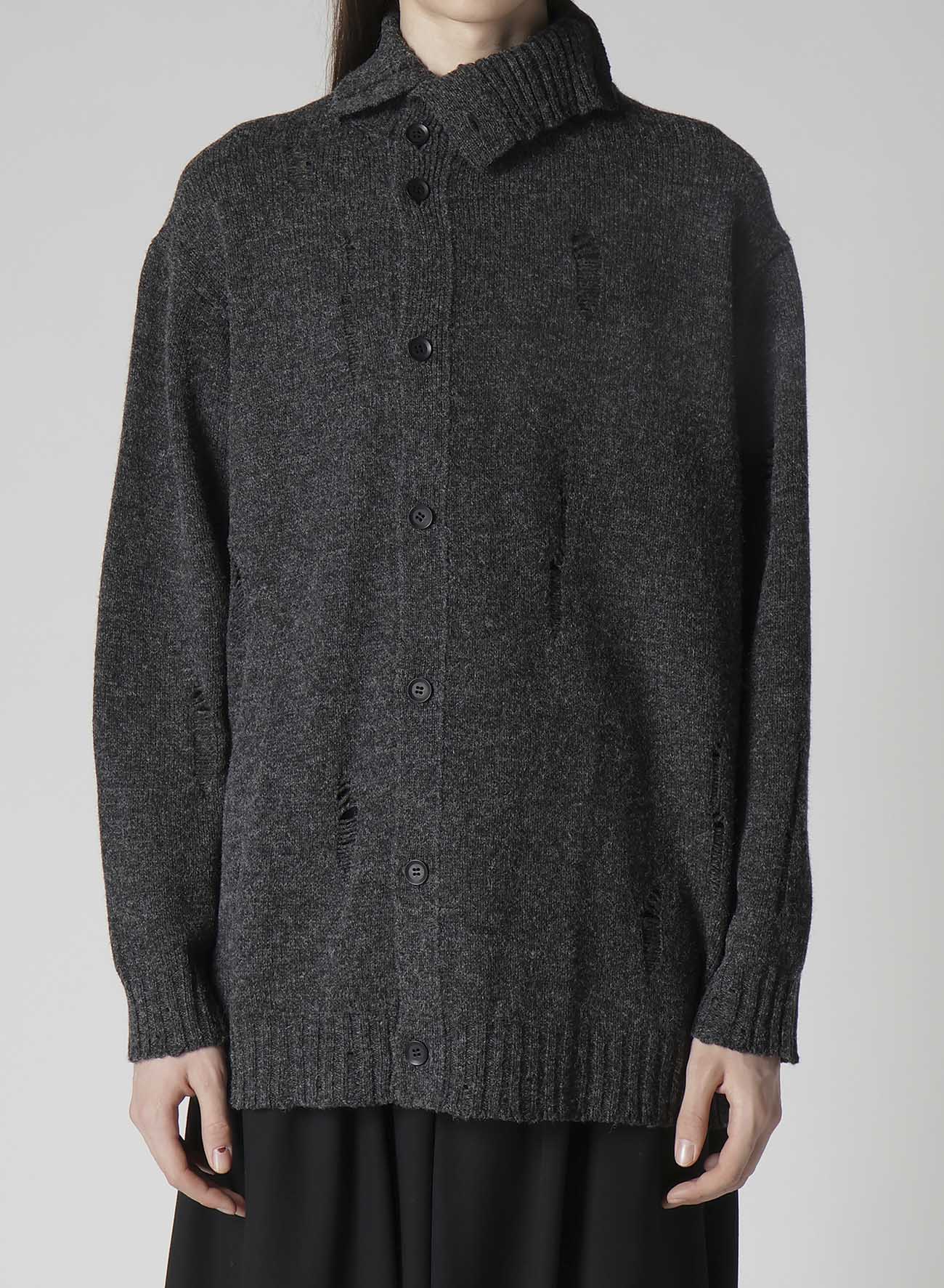 PLAIN STITCH CRASHED HIGH NECK CARDIGAN