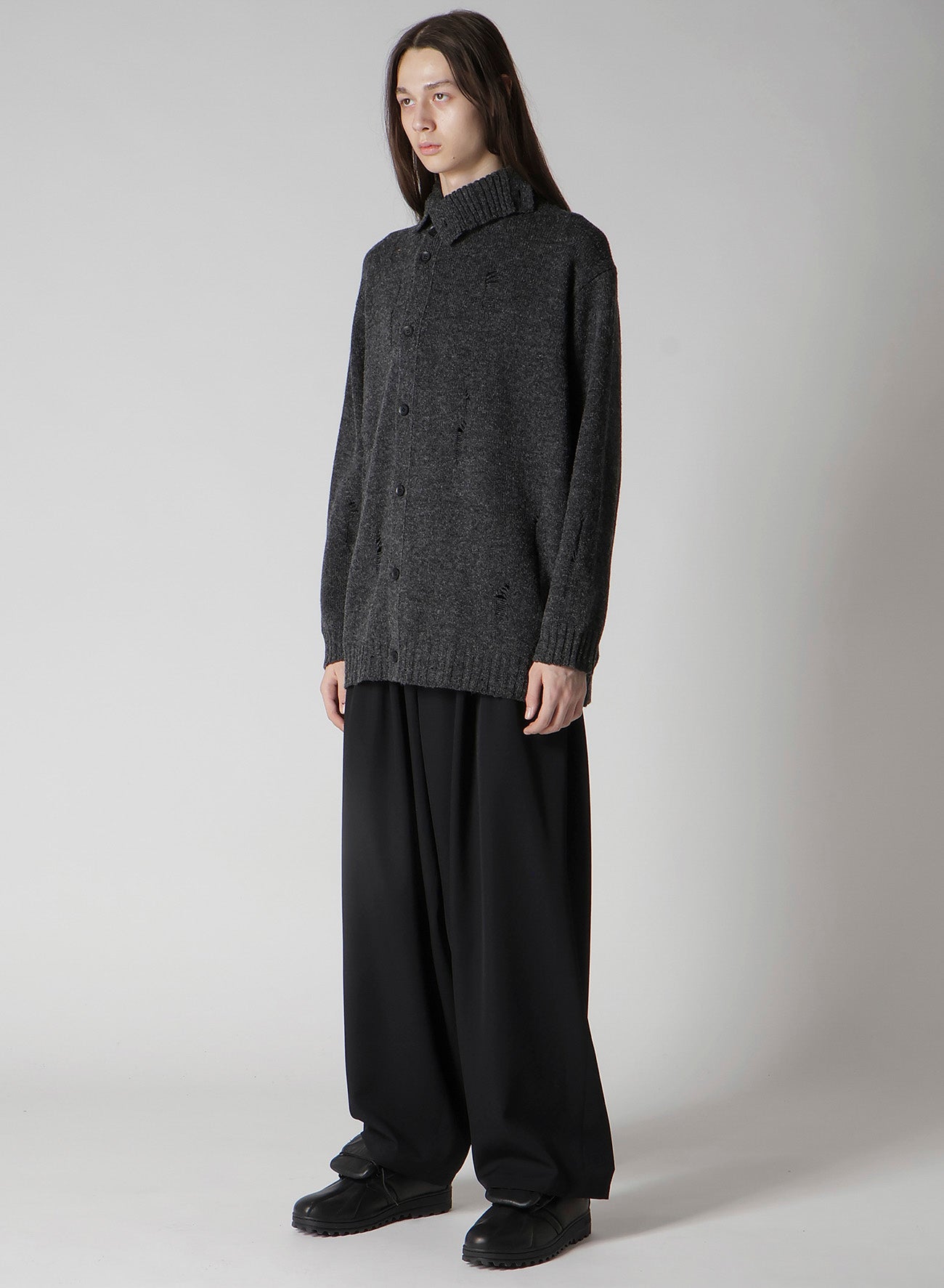 PLAIN STITCH CRASHED HIGH NECK CARDIGAN
