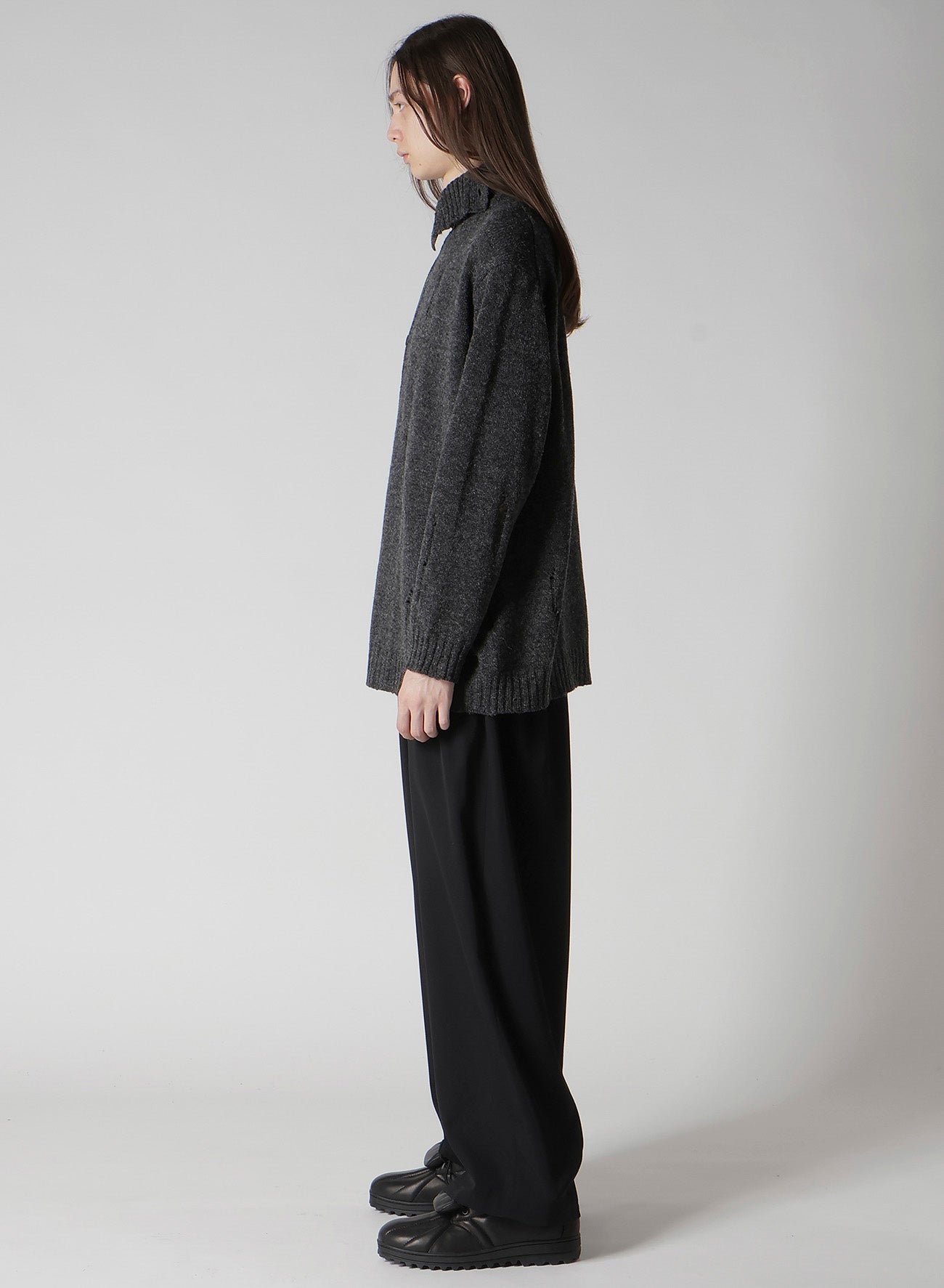 PLAIN STITCH CRASHED HIGH NECK CARDIGAN