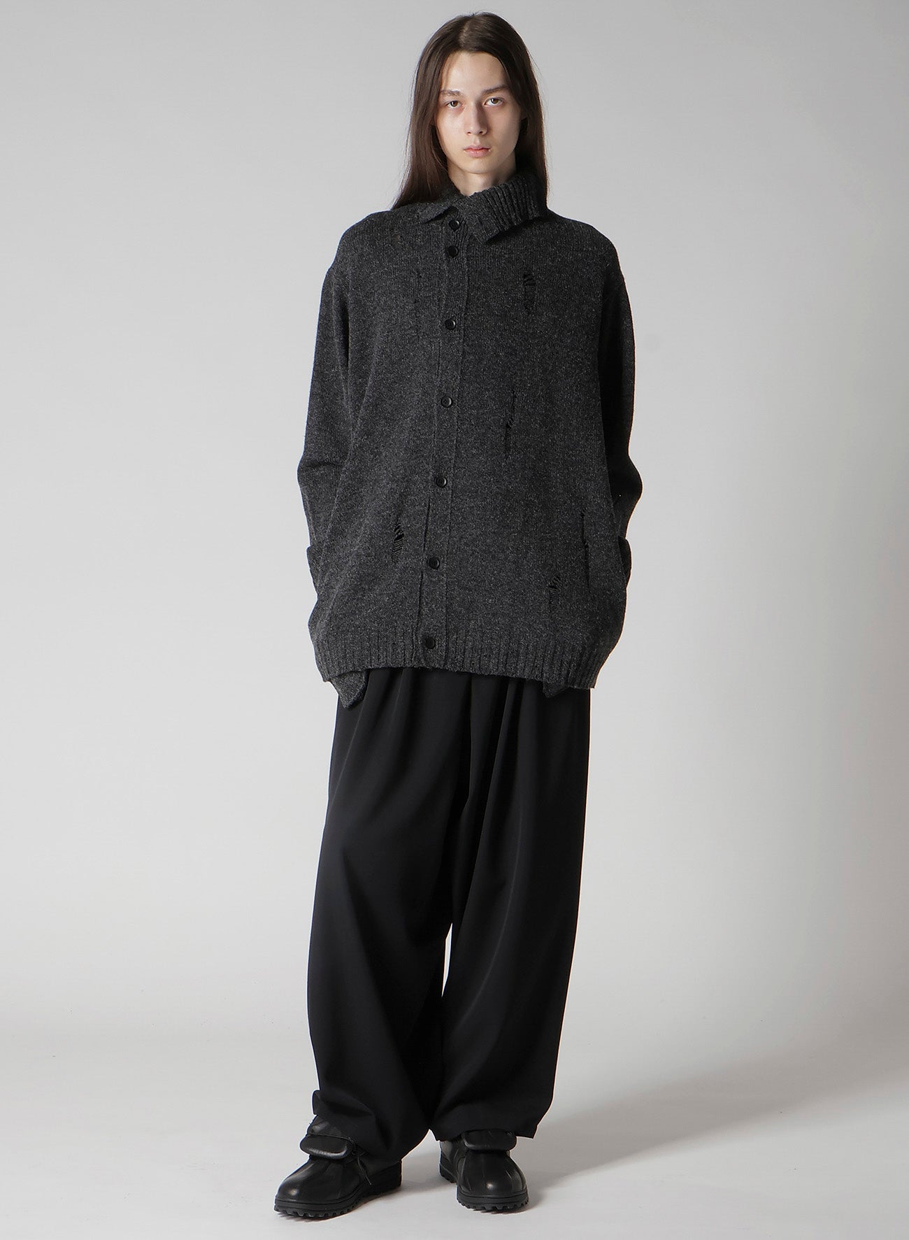 PLAIN STITCH CRASHED HIGH NECK CARDIGAN