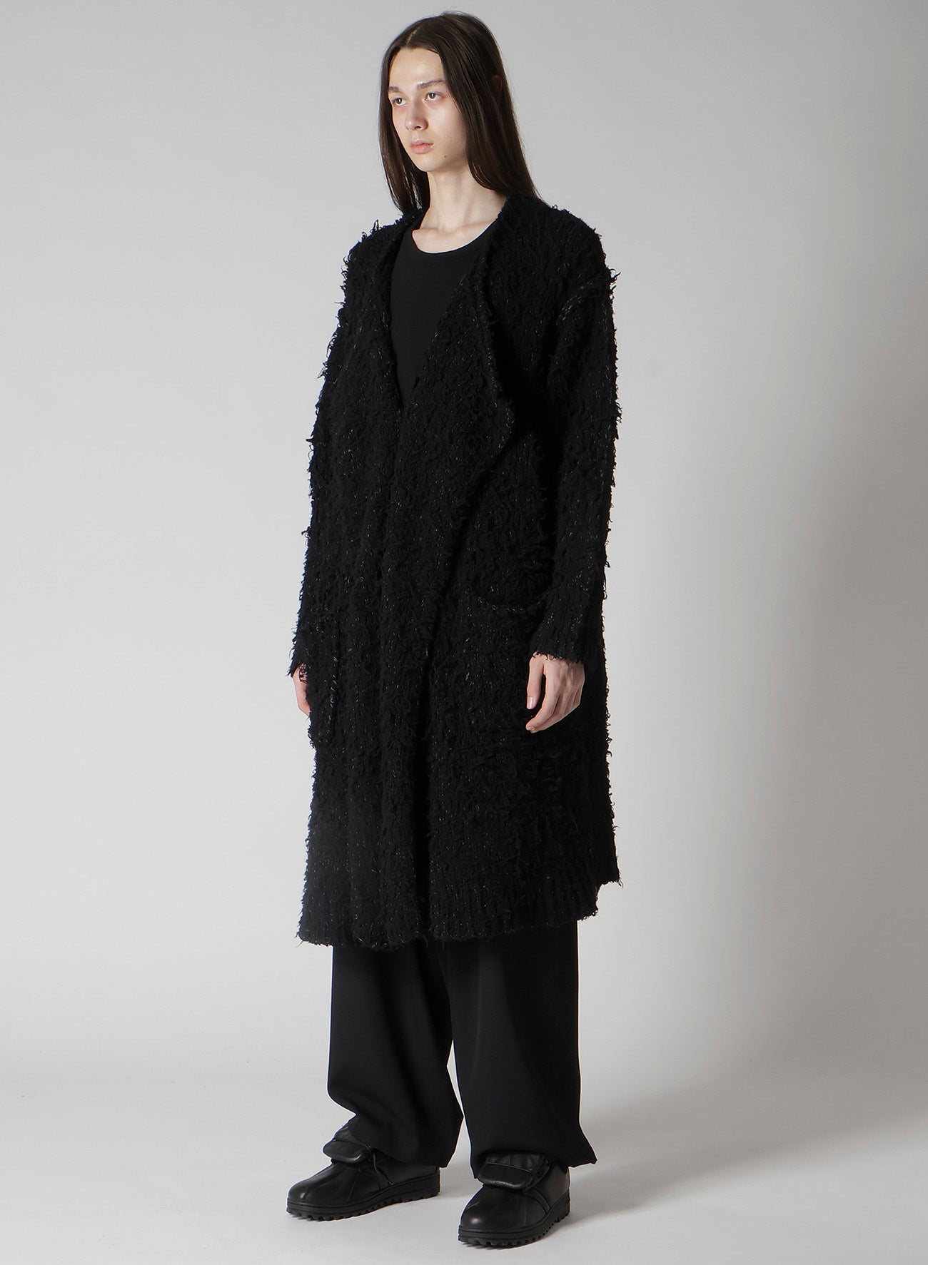 3G1P BRUSHED PLAIN STITCH LONG CARDIGAN