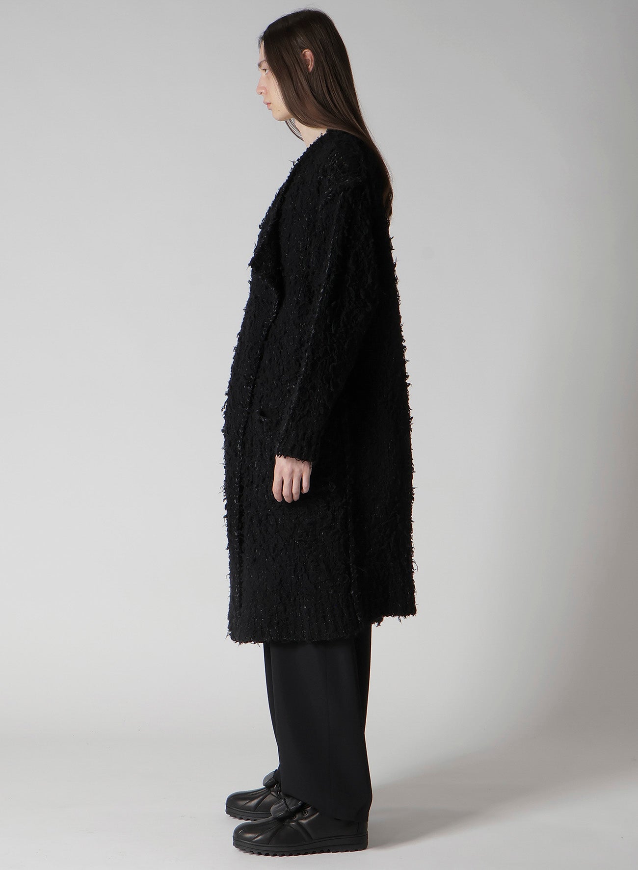 3G1P BRUSHED PLAIN STITCH LONG CARDIGAN