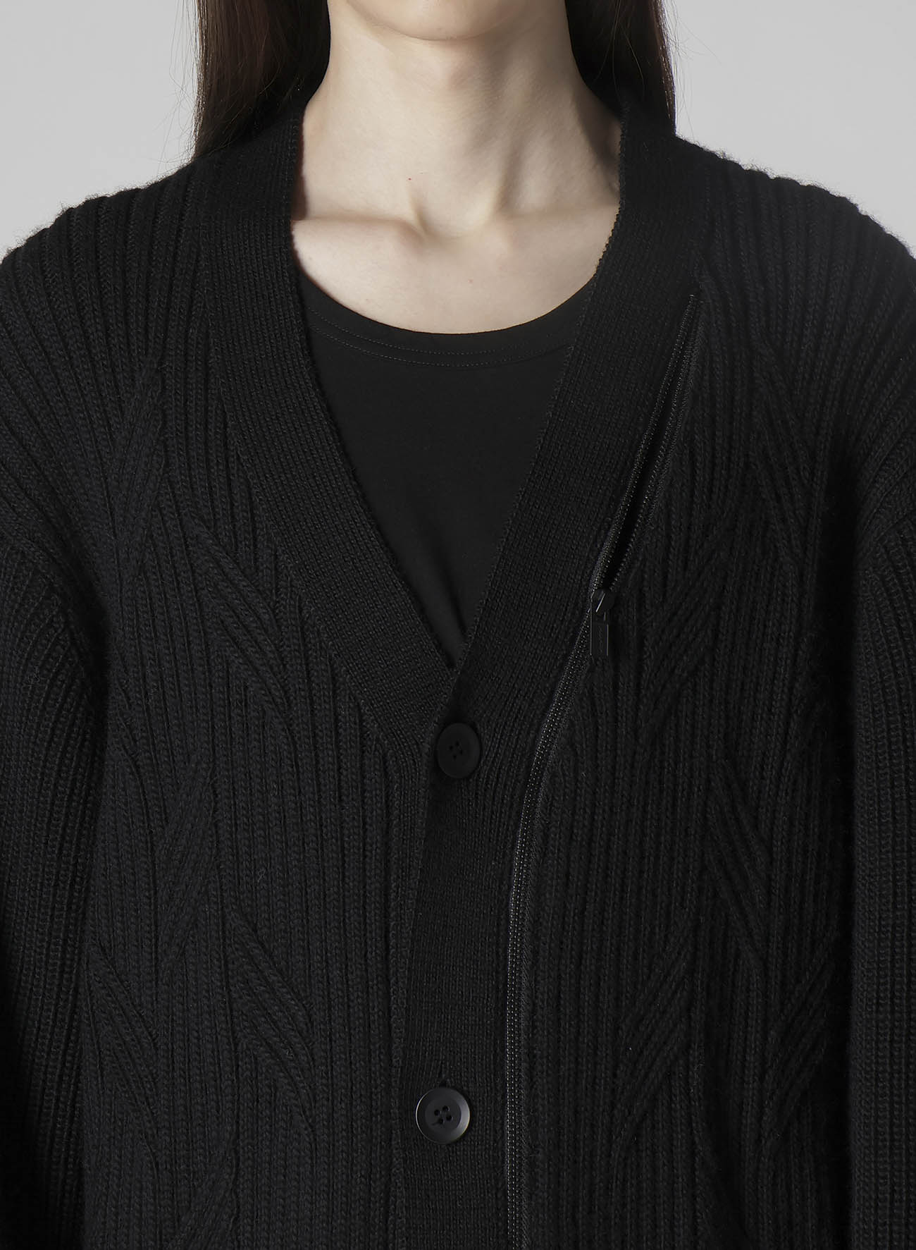 5G1P CABLE+CARDIGAN STITCH ZIP V NECK CARDIGAN