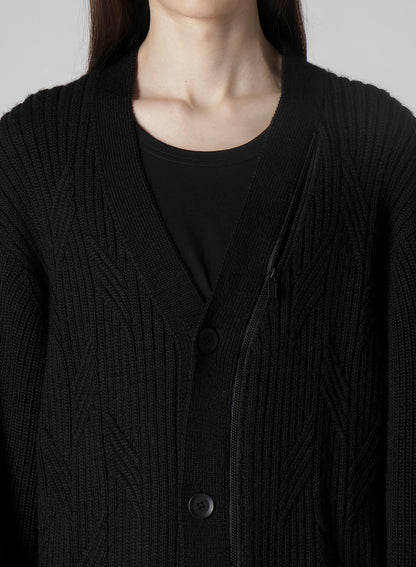 5G1P CABLE+CARDIGAN STITCH ZIP V NECK CARDIGAN