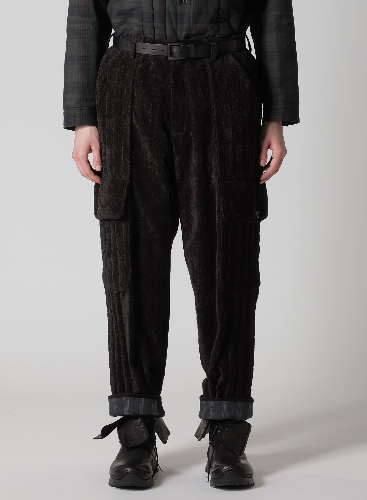 LINEN VELVET OUT POCKET PADDED PANTS