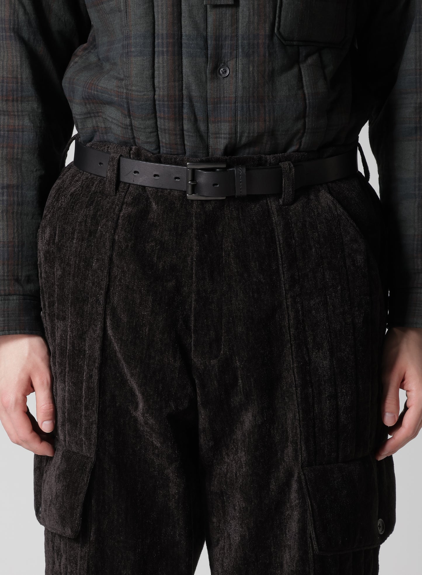 LINEN VELVET OUT POCKET PADDED PANTS
