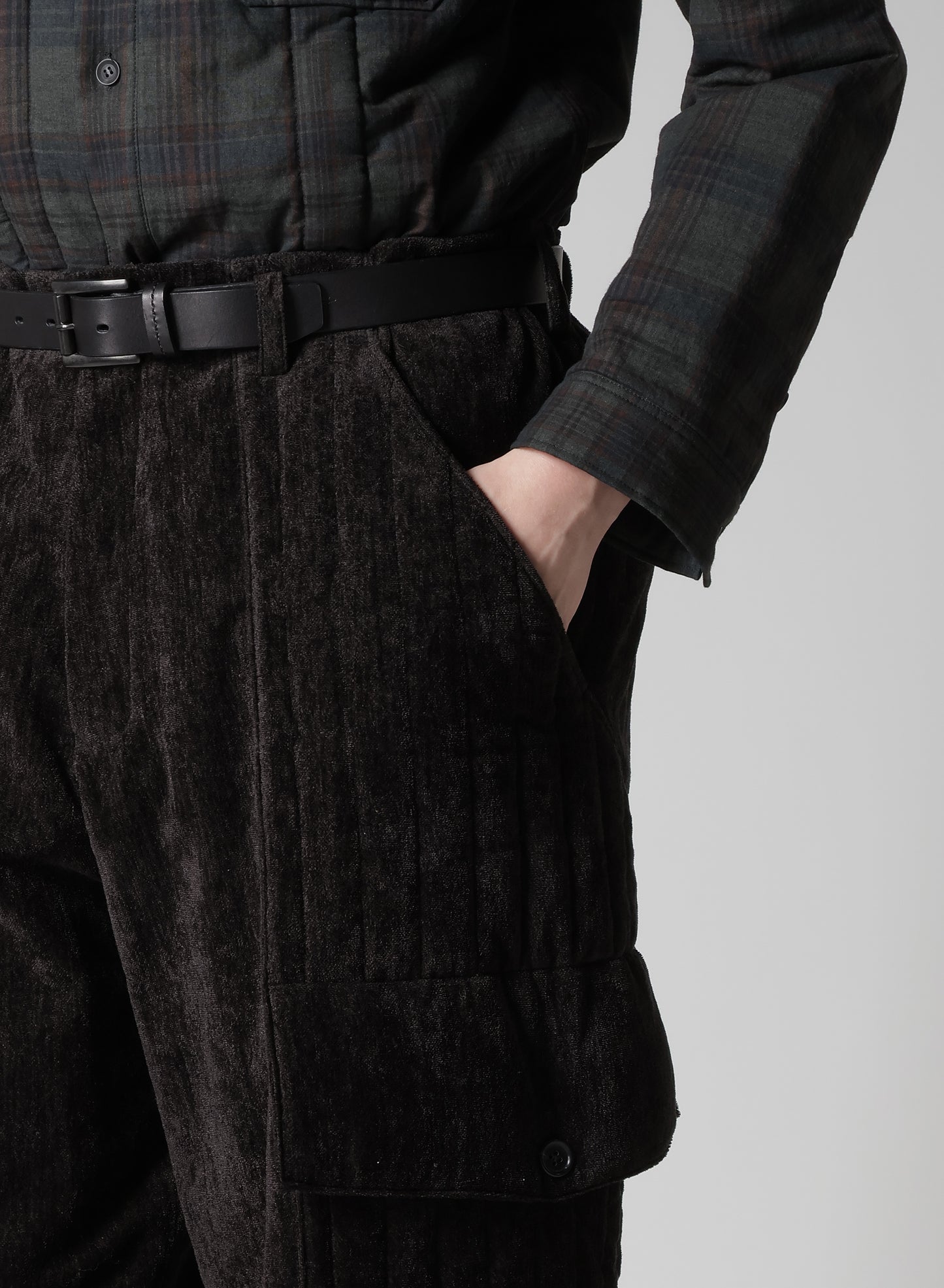LINEN VELVET OUT POCKET PADDED PANTS