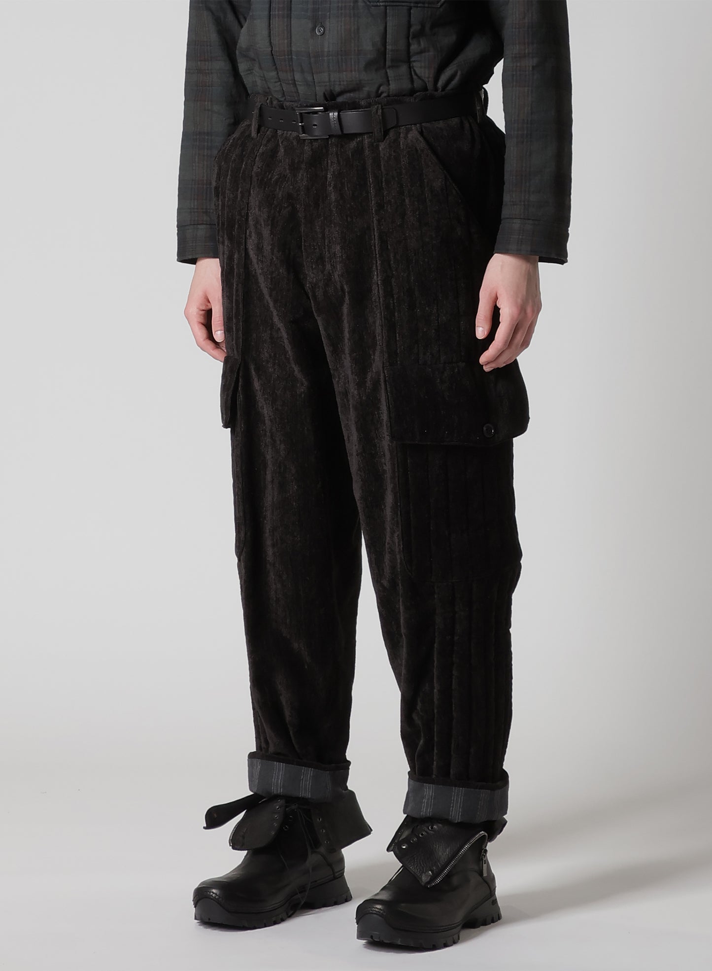 LINEN VELVET OUT POCKET PADDED PANTS