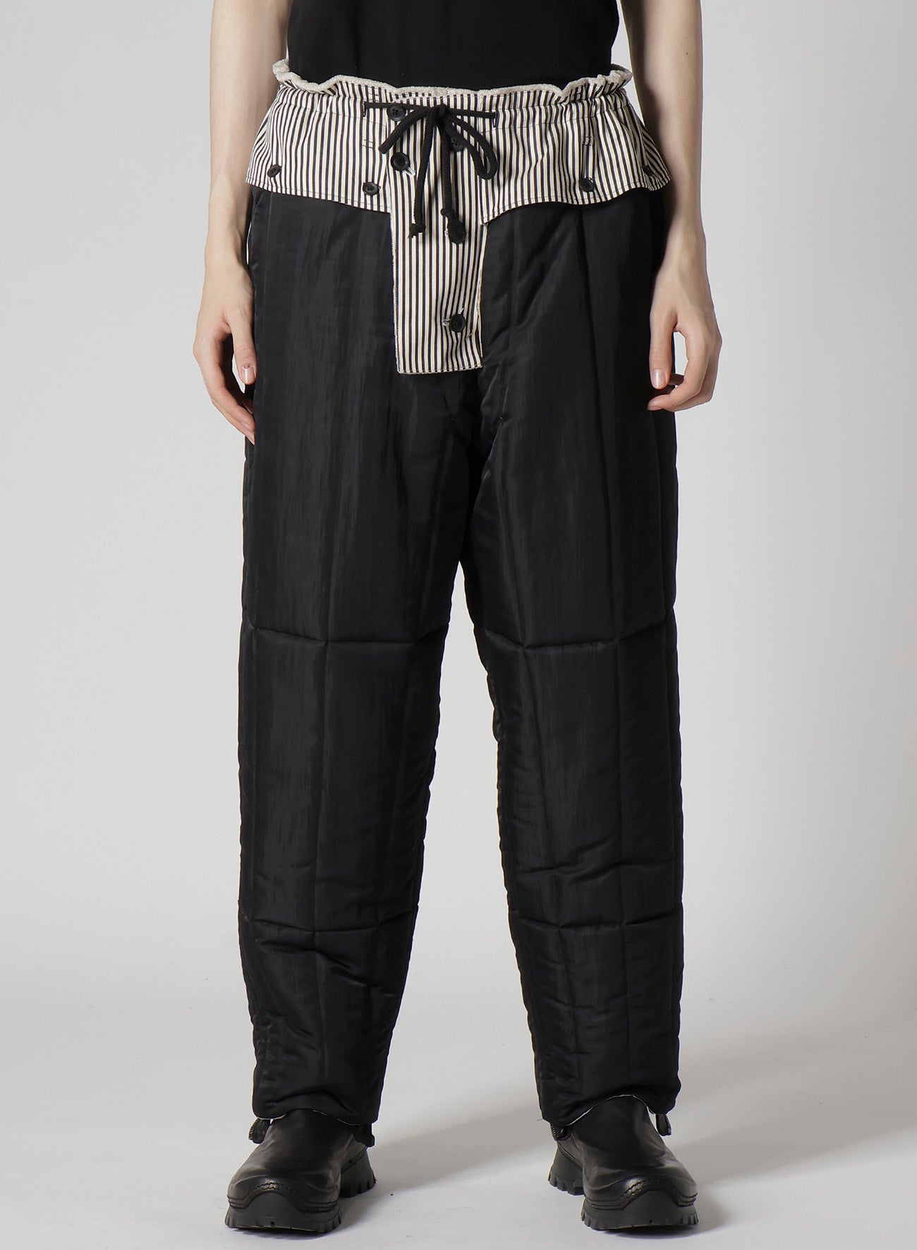 RAW LINEN VELVET LOOP BUTTON PANTS WITH LINER