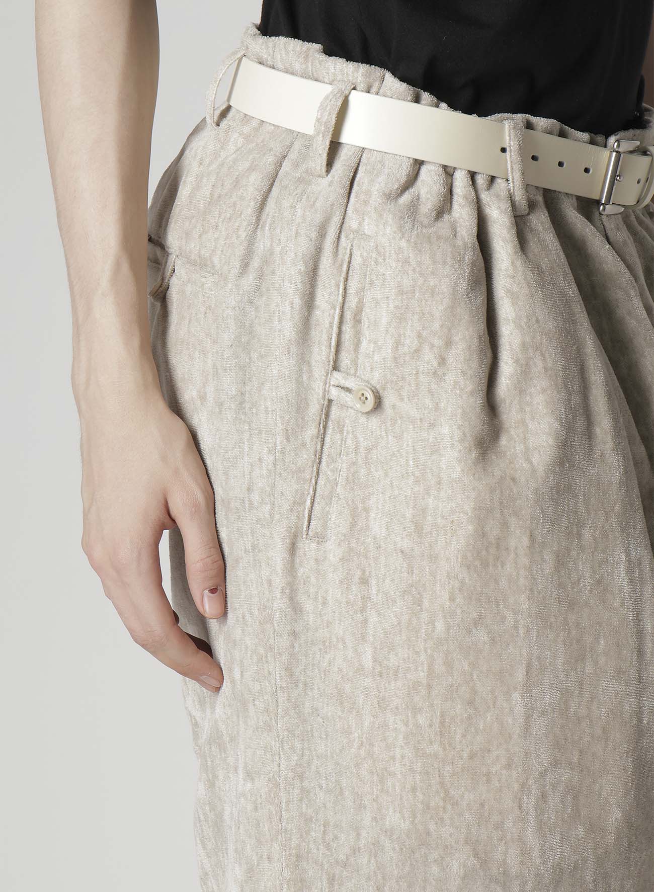 RAW LINEN VELVET LOOP BUTTON PANTS WITH LINER