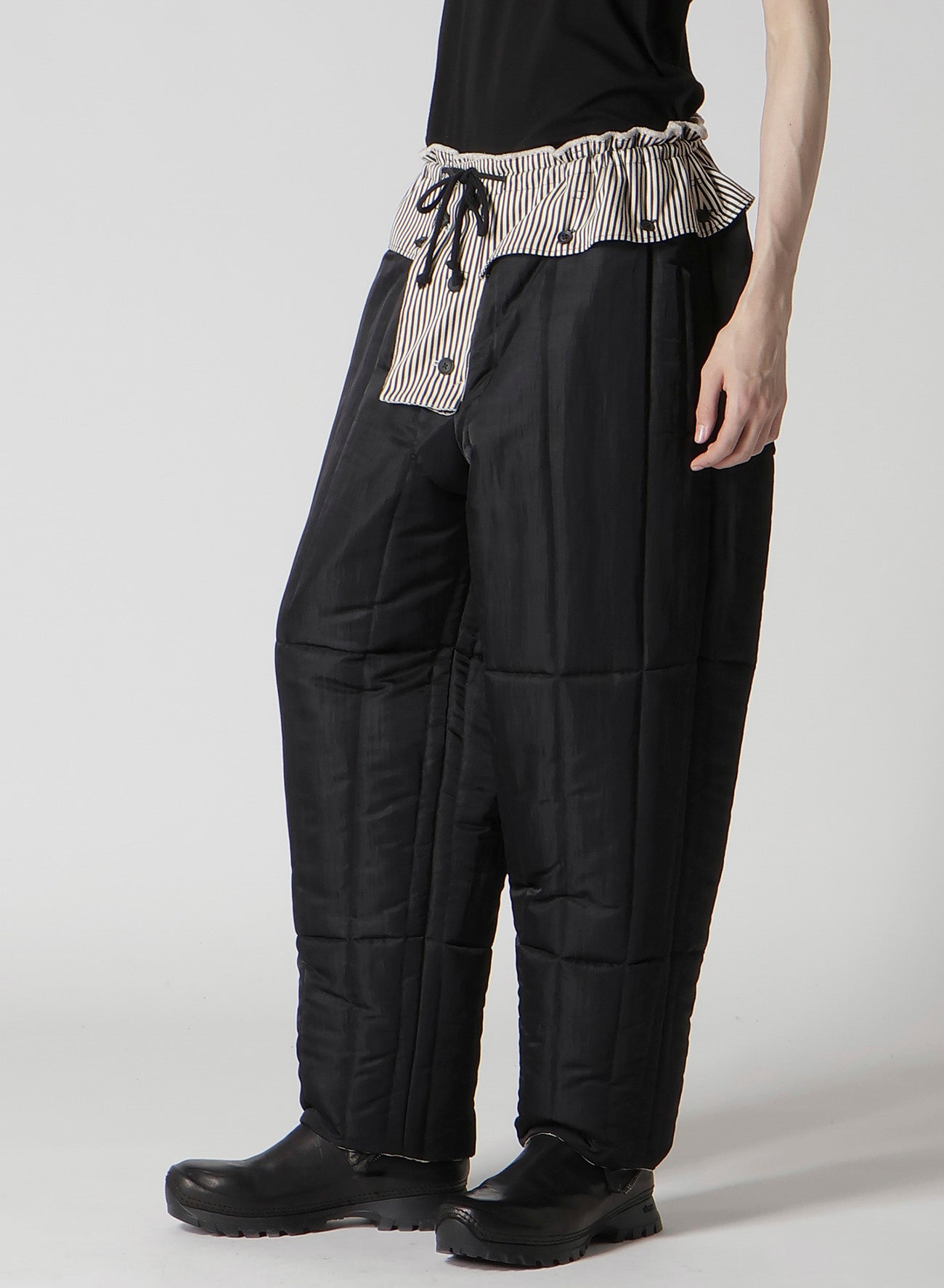 RAW LINEN VELVET LOOP BUTTON PANTS WITH LINER