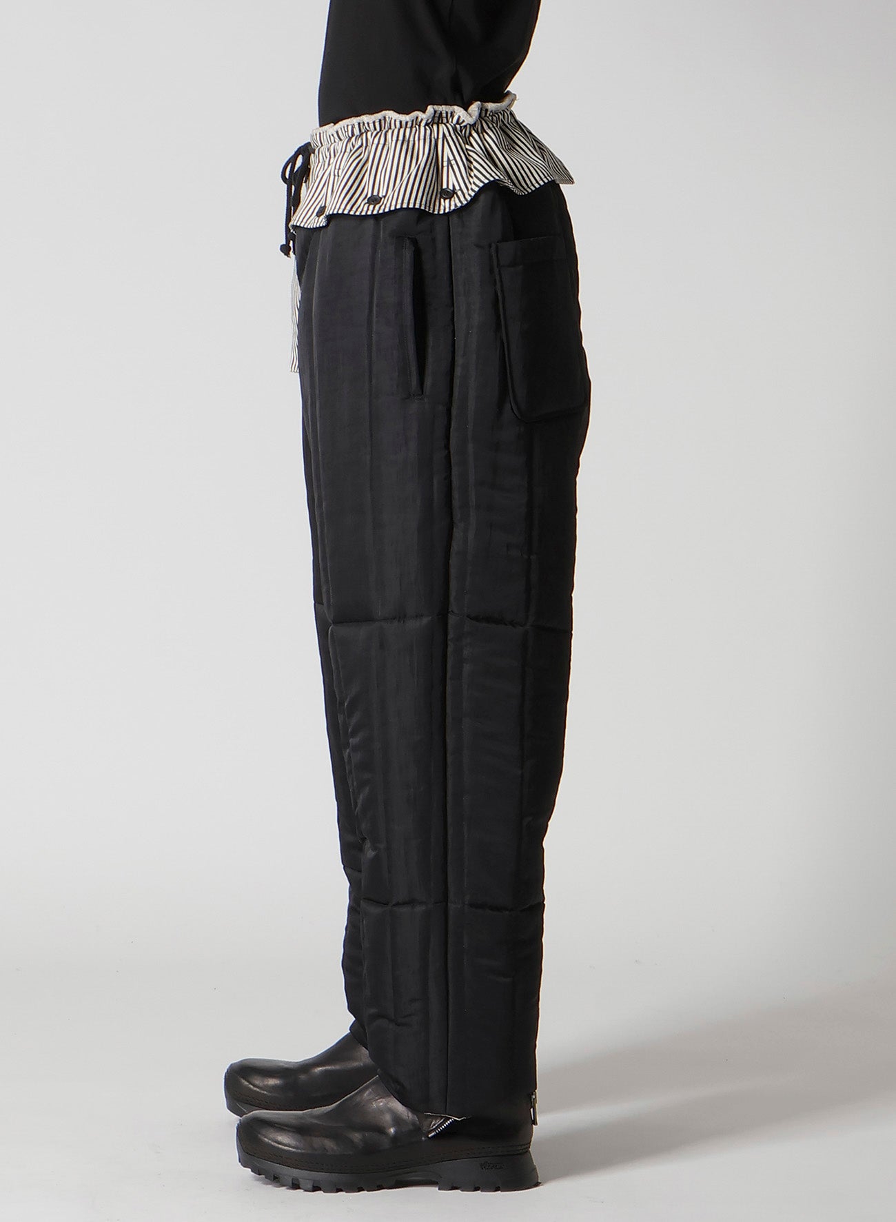 RAW LINEN VELVET LOOP BUTTON PANTS WITH LINER