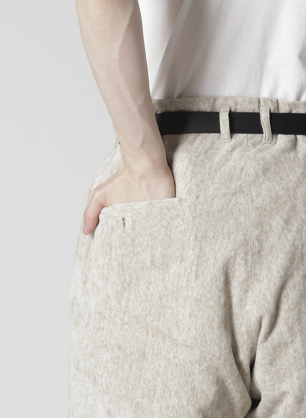 RAW LINEN VELVET ONE SIDE POCKET PANTS WITH LINER
