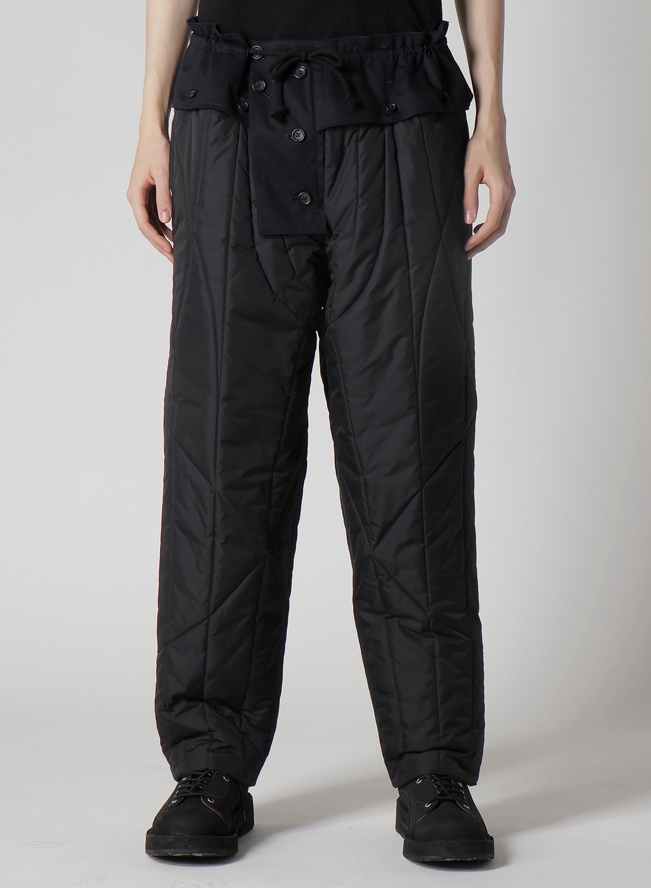 NAVY WOOL GABARDINE ONE SIDE PKT PANTS WITH LINER