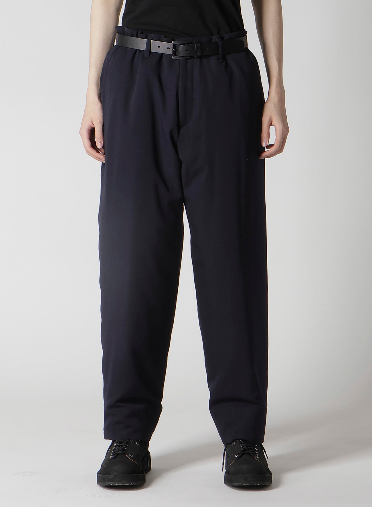 NAVY WOOL GABARDINE ONE SIDE PKT PANTS WITH LINER