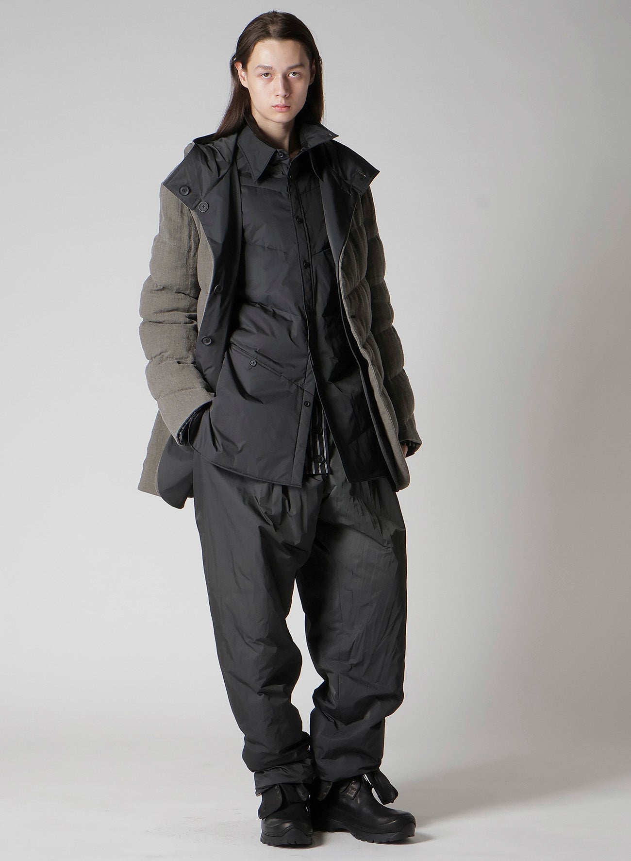 SILK LINEN DIAGONAL FLAP PADDED PANTS