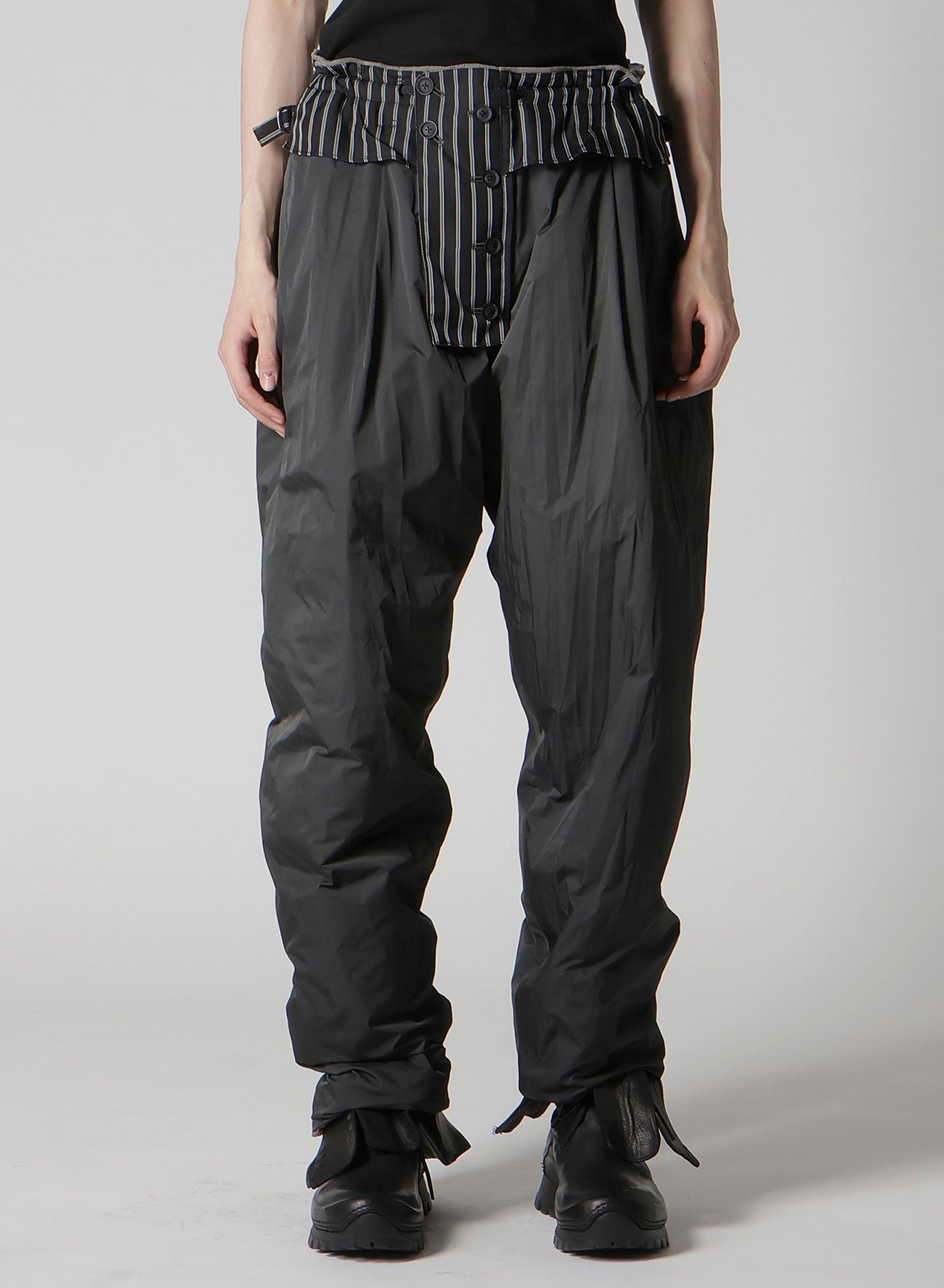 SILK LINEN DIAGONAL FLAP PADDED PANTS
