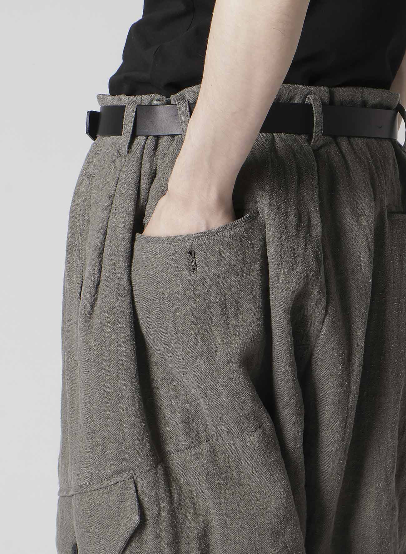 SILK LINEN DIAGONAL FLAP PADDED PANTS