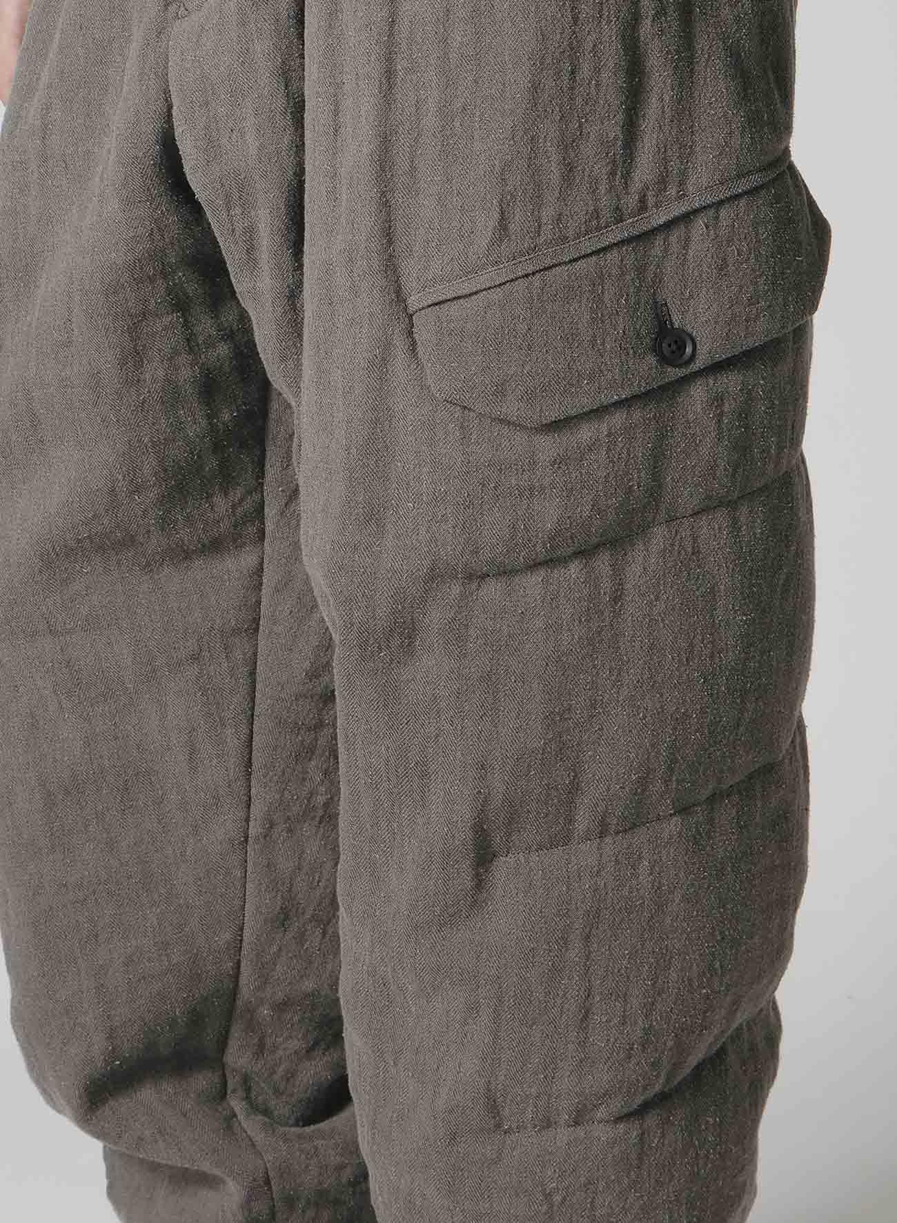 SILK LINEN DIAGONAL FLAP PADDED PANTS