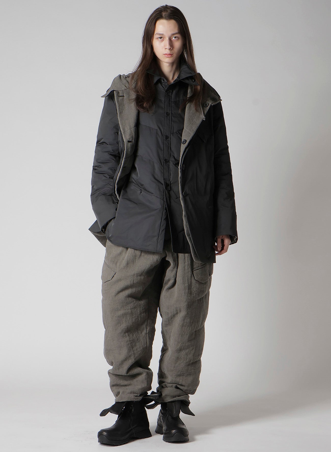 SILK LINEN DIAGONAL FLAP PADDED PANTS