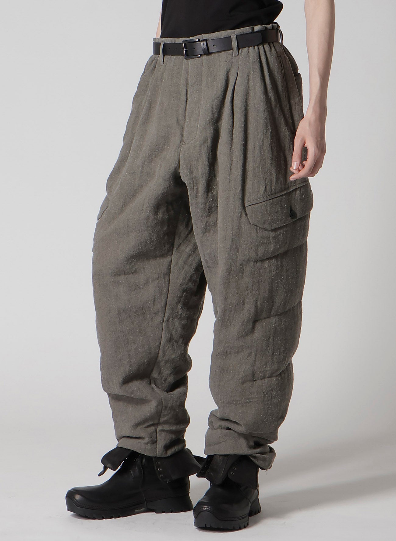 SILK LINEN DIAGONAL FLAP PADDED PANTS