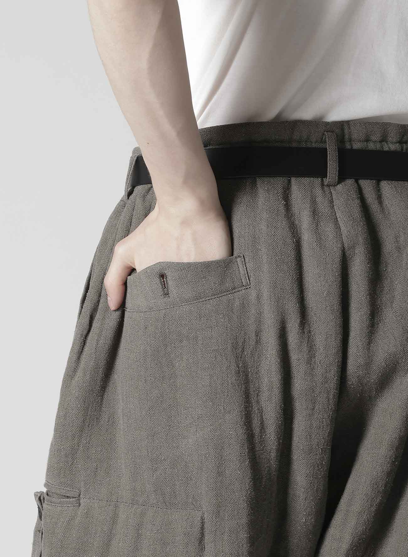 SILK LINEN INKED KNEE TAB PADDED PANTS