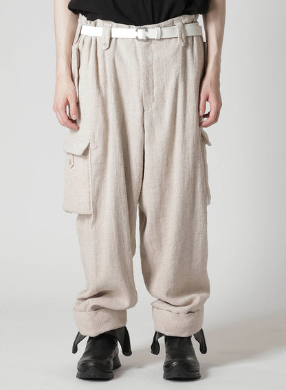 SILK LINEN TWEED GUSSET POCKET PADDED PANTS