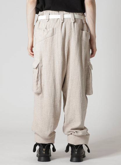 SILK LINEN TWEED GUSSET POCKET PADDED PANTS