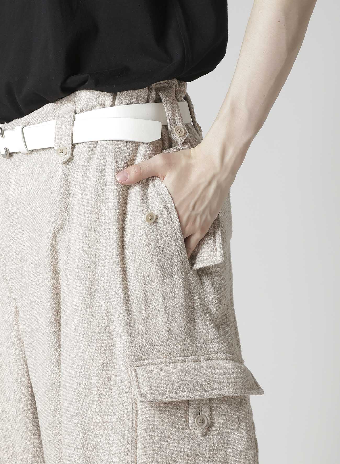 SILK LINEN TWEED GUSSET POCKET PADDED PANTS