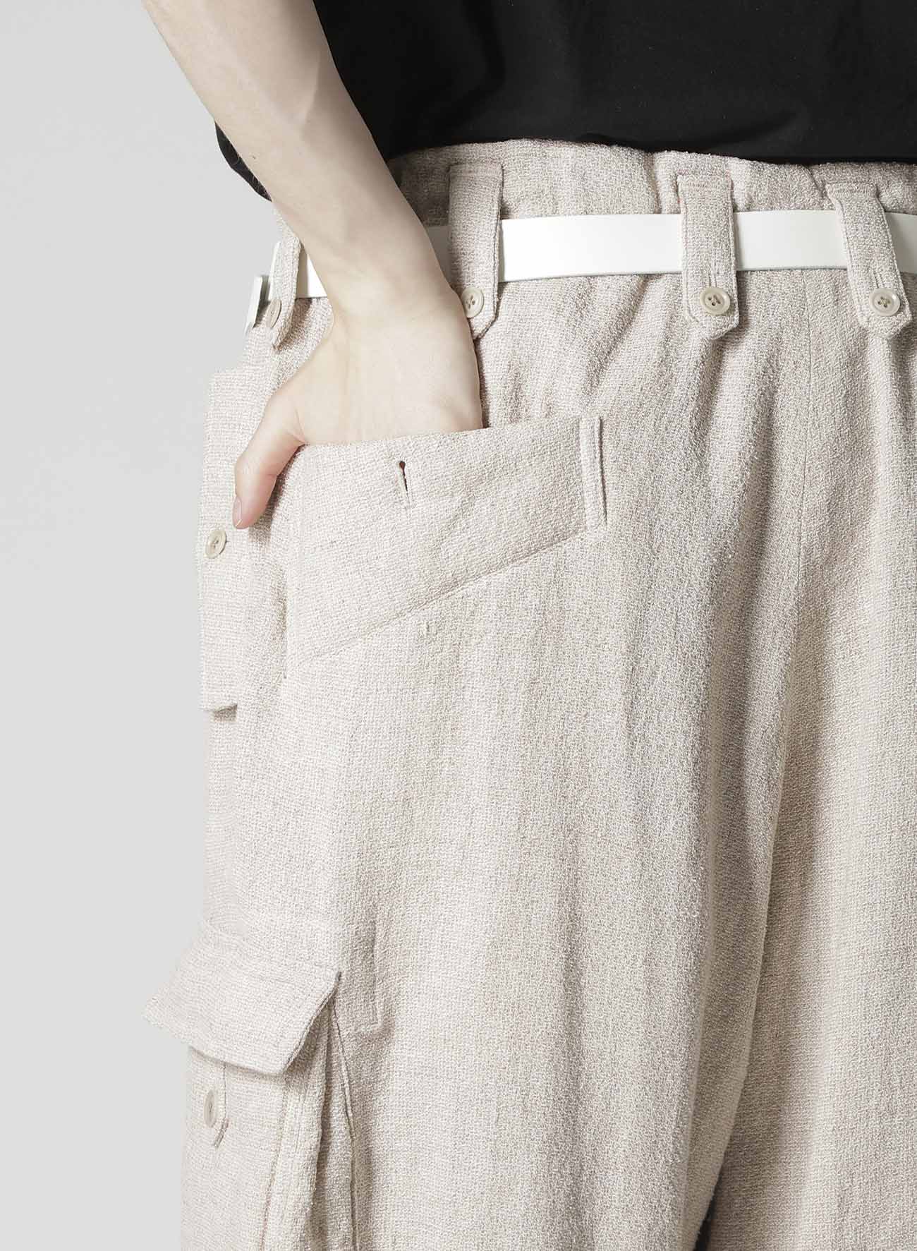 SILK LINEN TWEED GUSSET POCKET PADDED PANTS