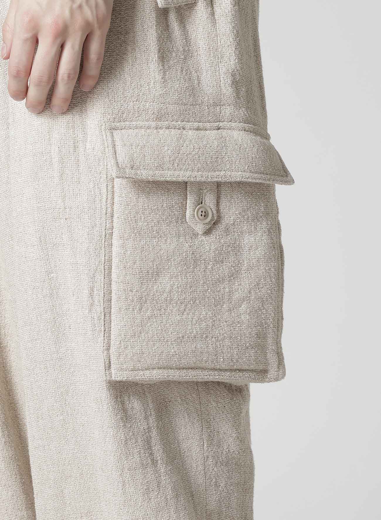 SILK LINEN TWEED GUSSET POCKET PADDED PANTS