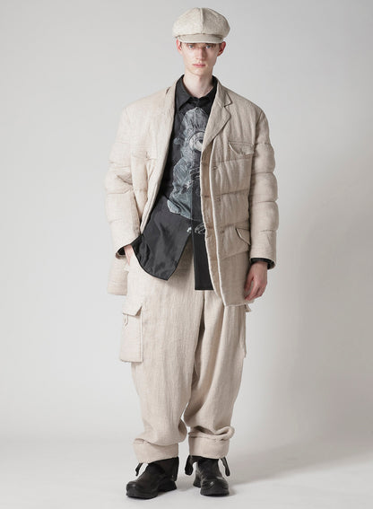 SILK LINEN TWEED GUSSET POCKET PADDED PANTS