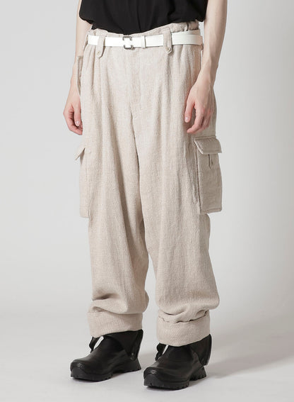 SILK LINEN TWEED GUSSET POCKET PADDED PANTS