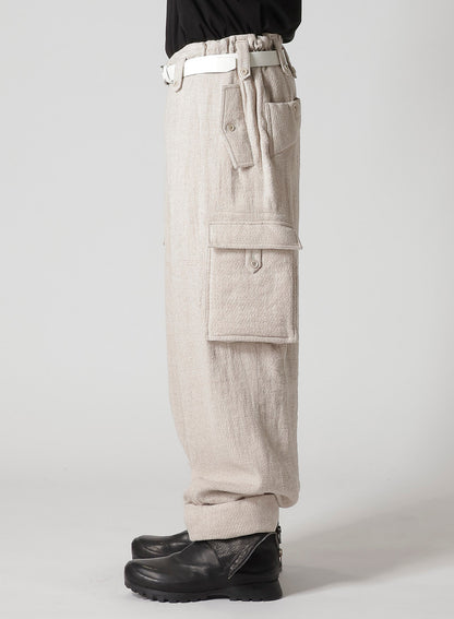 SILK LINEN TWEED GUSSET POCKET PADDED PANTS