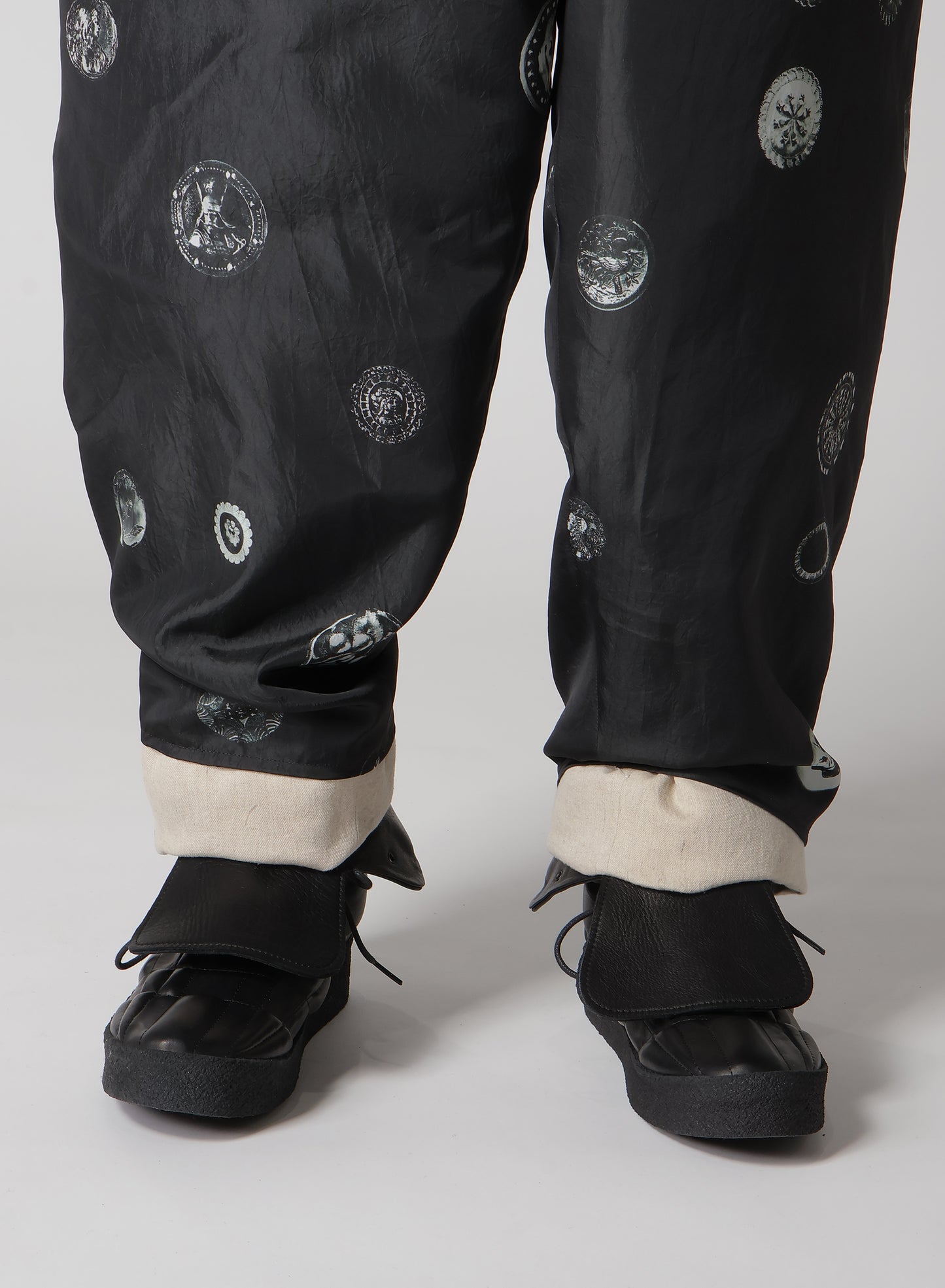 LINEN/COTTON PLAID HORIZONTAL PADDED PANTS