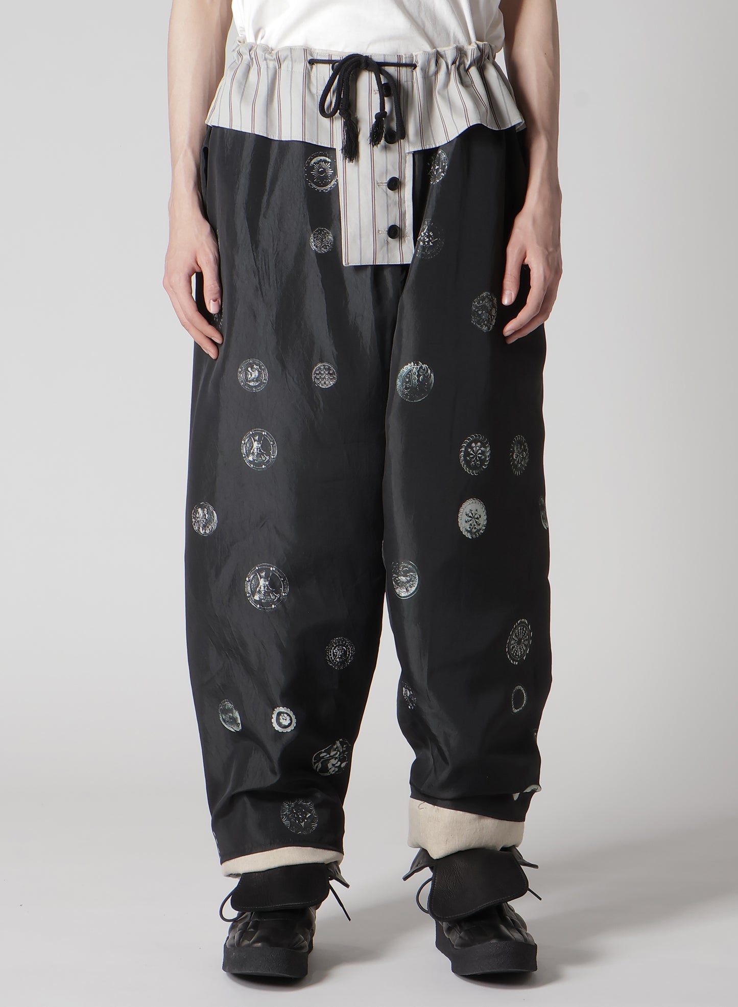 LINEN/COTTON PLAID HORIZONTAL PADDED PANTS