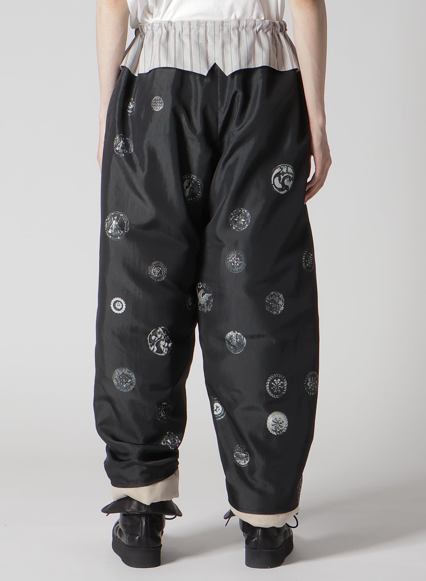 LINEN/COTTON PLAID HORIZONTAL PADDED PANTS