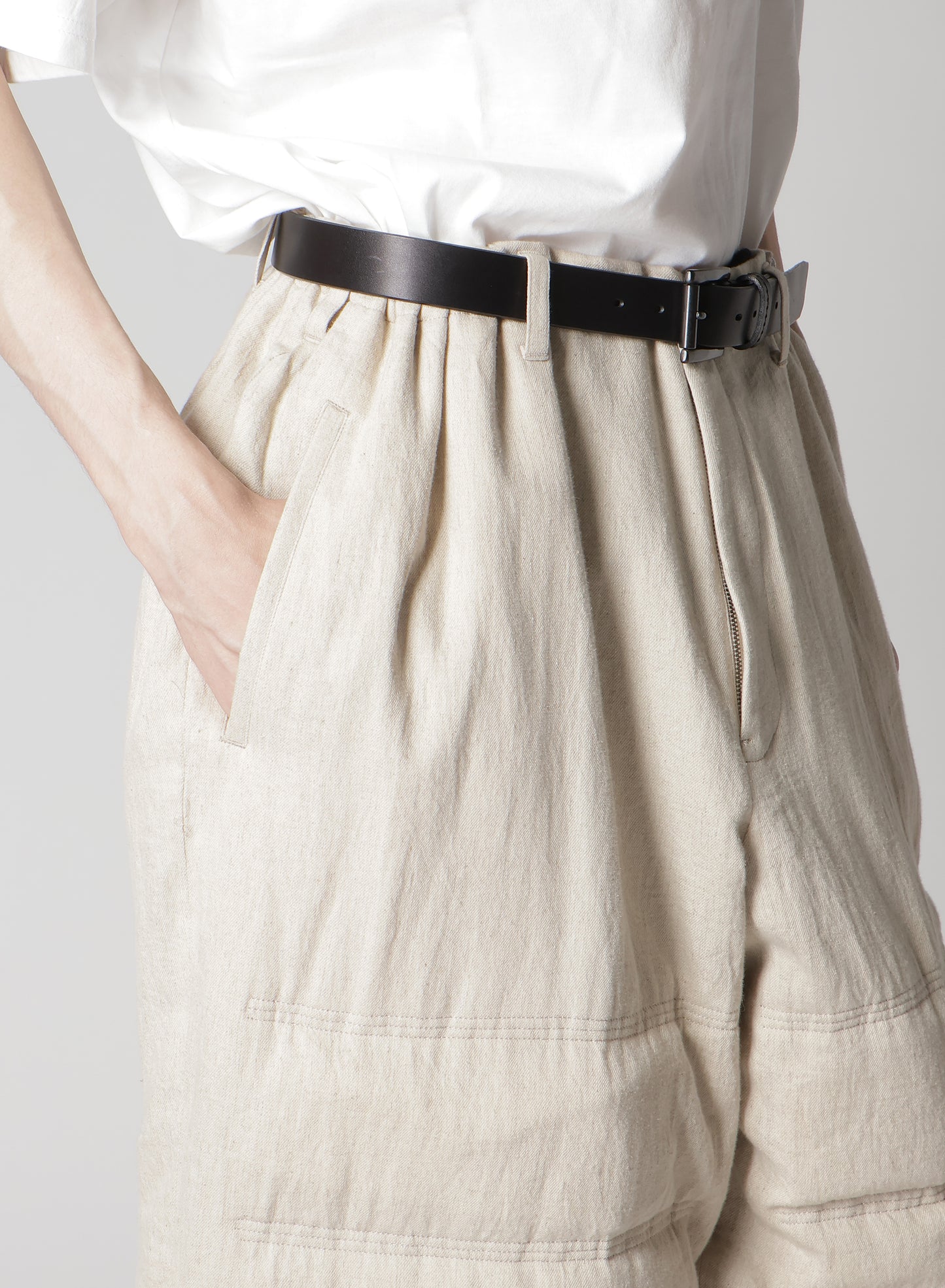 LINEN/COTTON PLAID HORIZONTAL PADDED PANTS