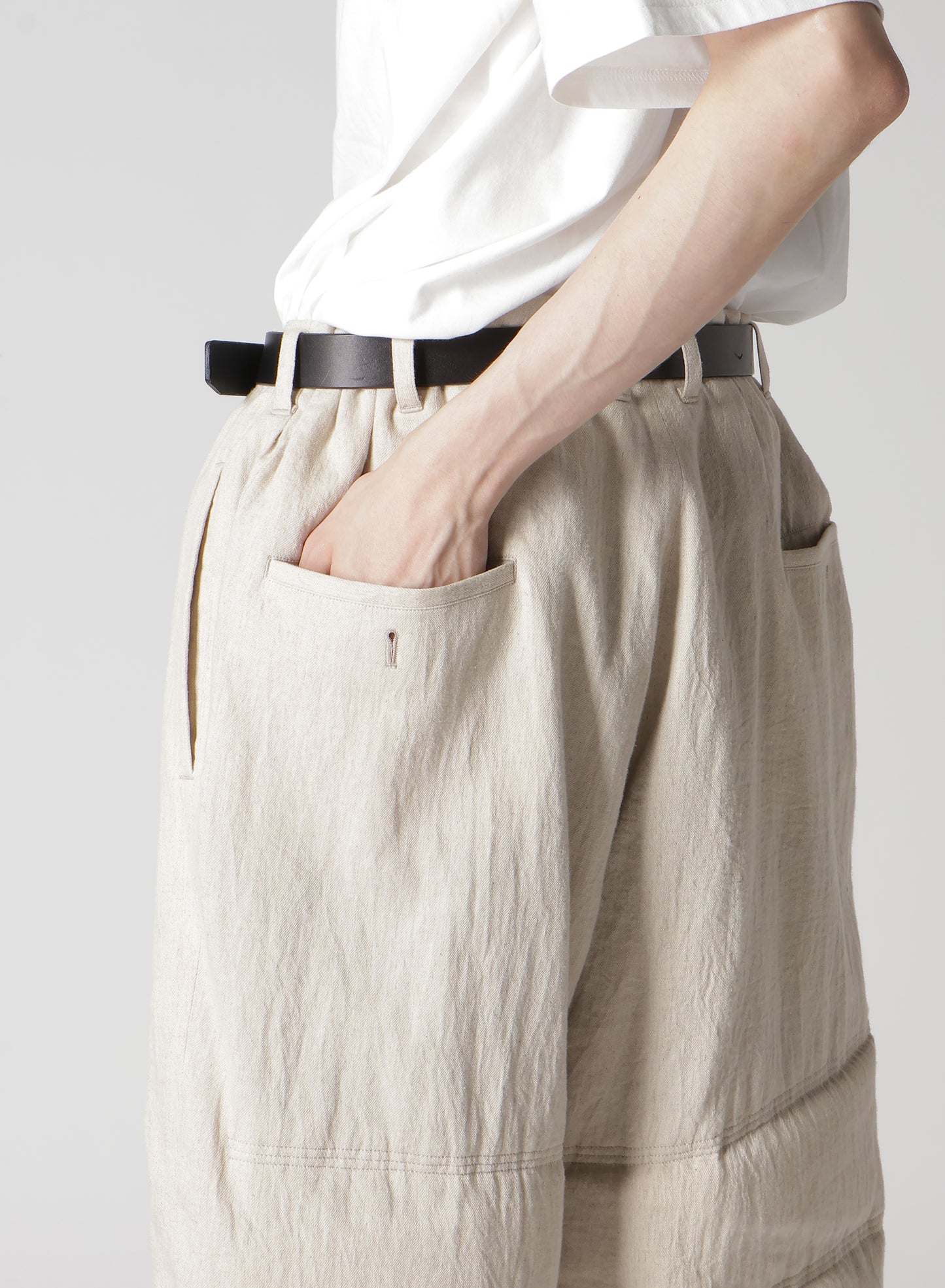 LINEN/COTTON PLAID HORIZONTAL PADDED PANTS