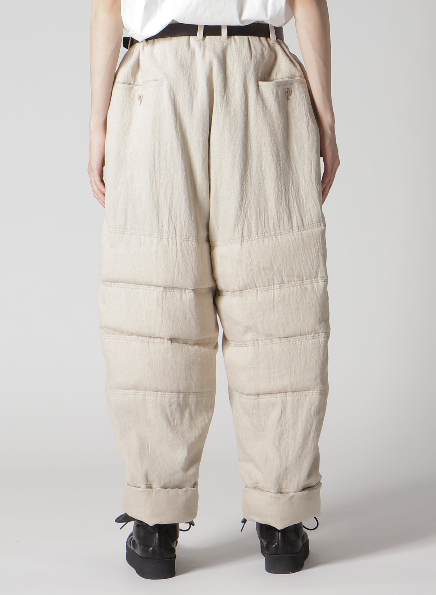 LINEN/COTTON PLAID HORIZONTAL PADDED PANTS