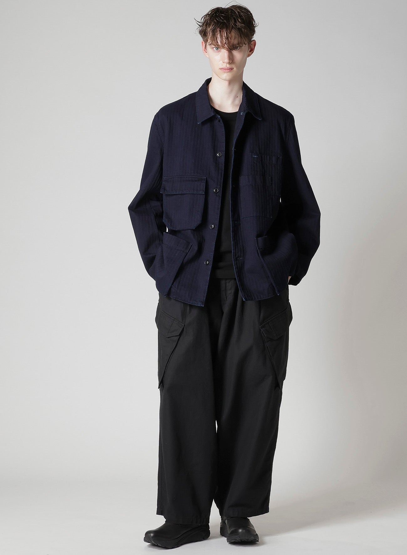 BLACK SCANDAL HERRINGBONE 12TUCK WORK PANTS