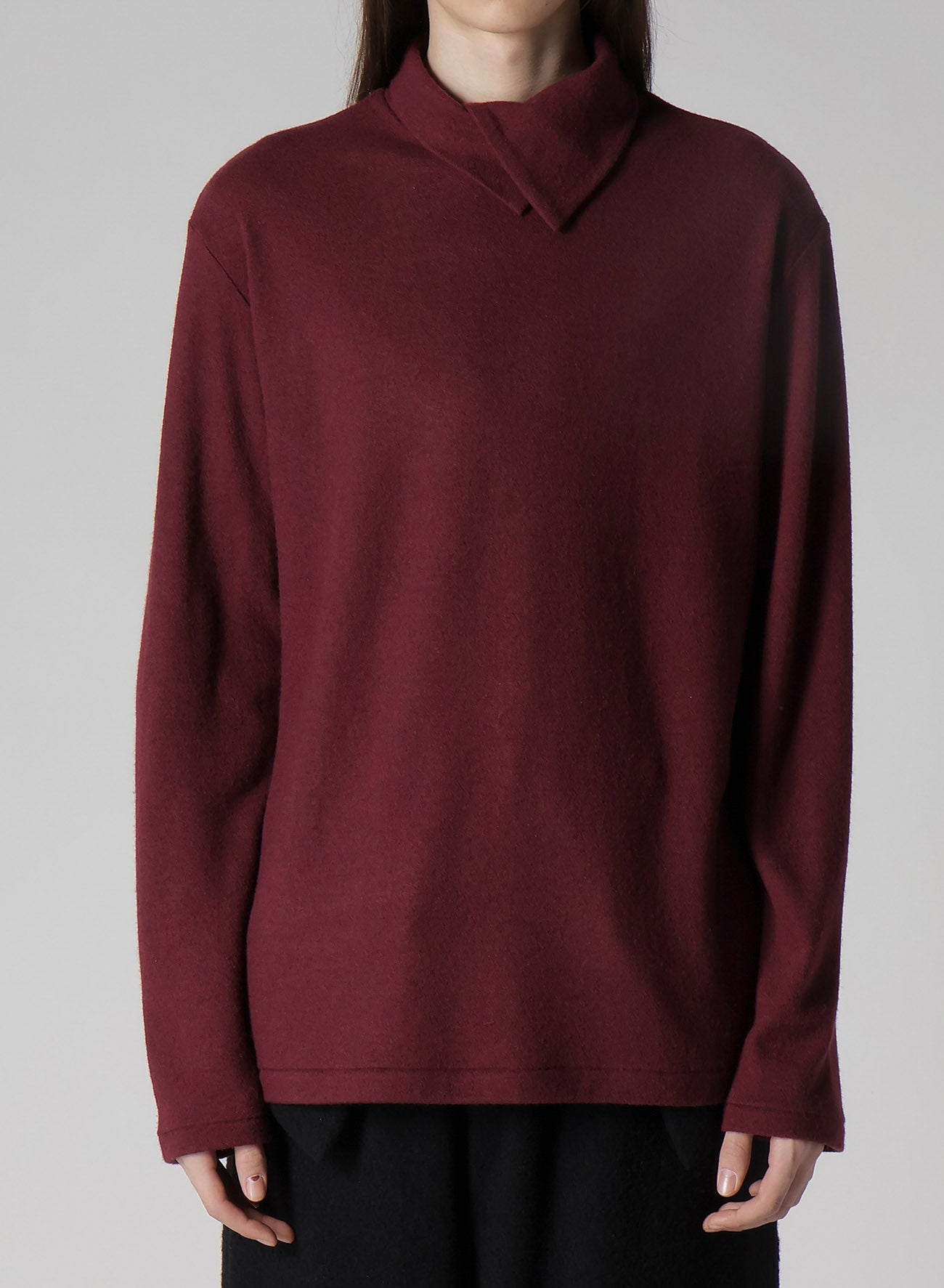 SUPER 120 WOOL SINGLE JERSEY LAYERED HIGK NECK TEE