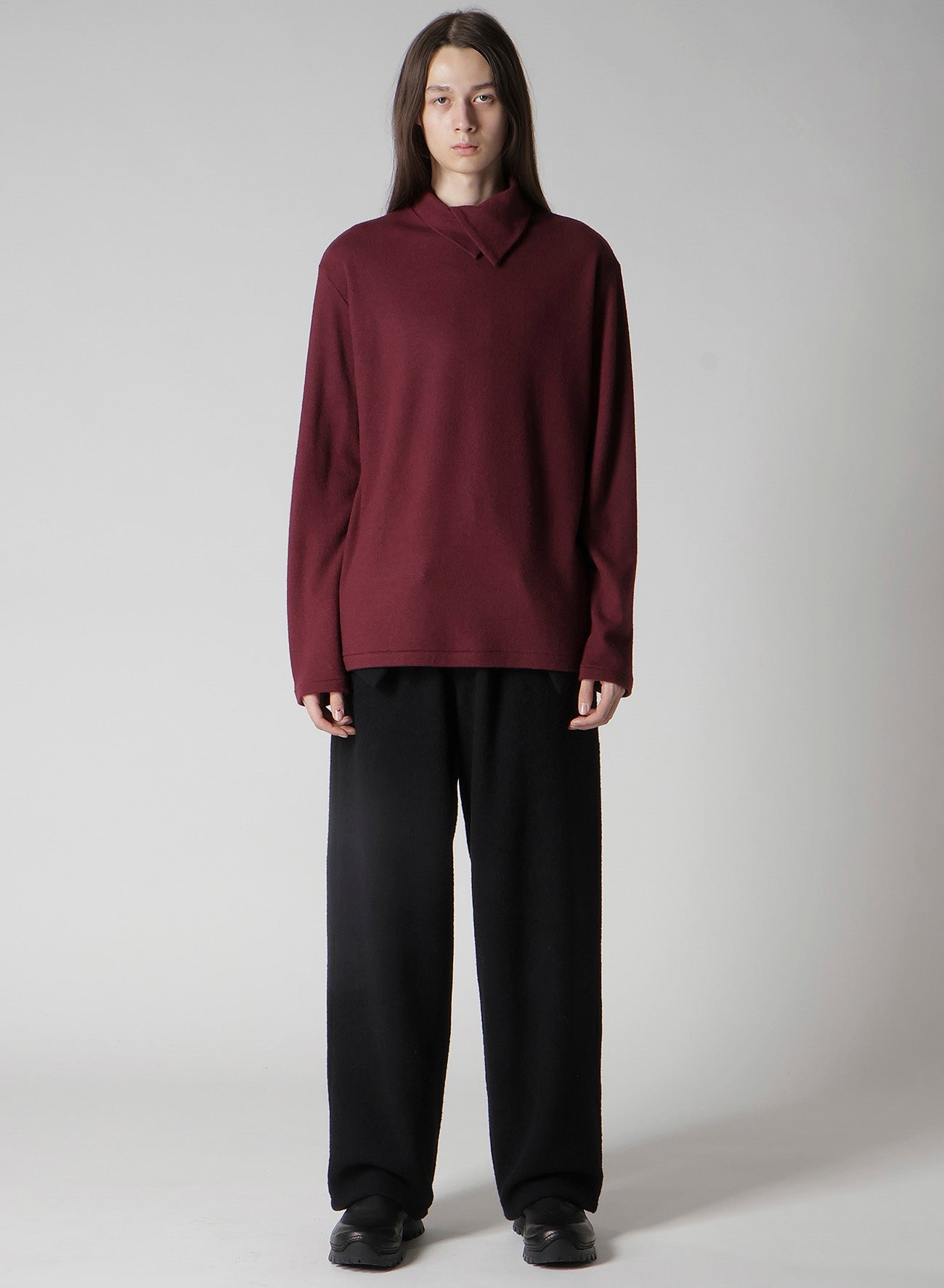 SUPER 120 WOOL SINGLE JERSEY LAYERED HIGK NECK TEE