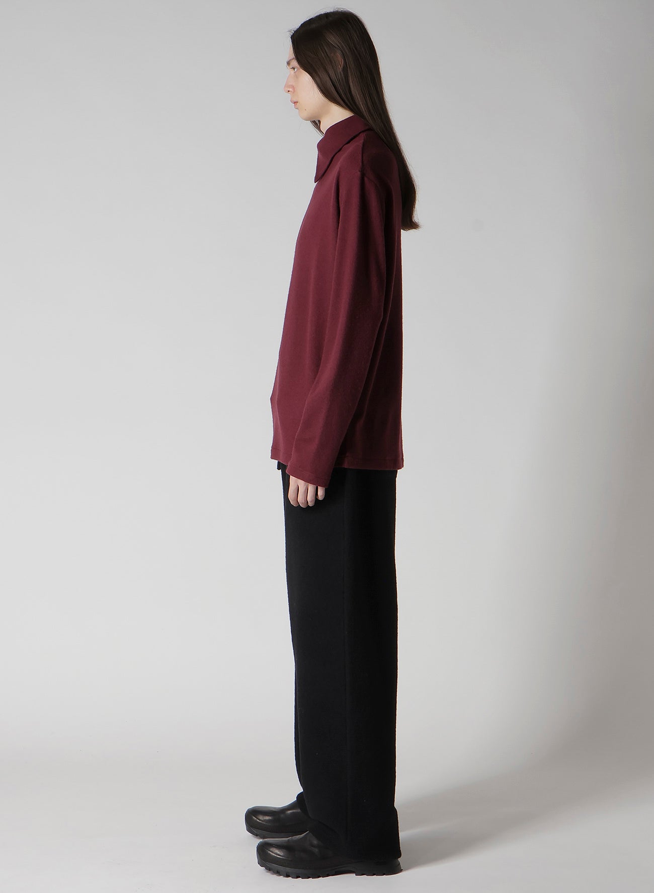 SUPER 120 WOOL SINGLE JERSEY LAYERED HIGK NECK TEE