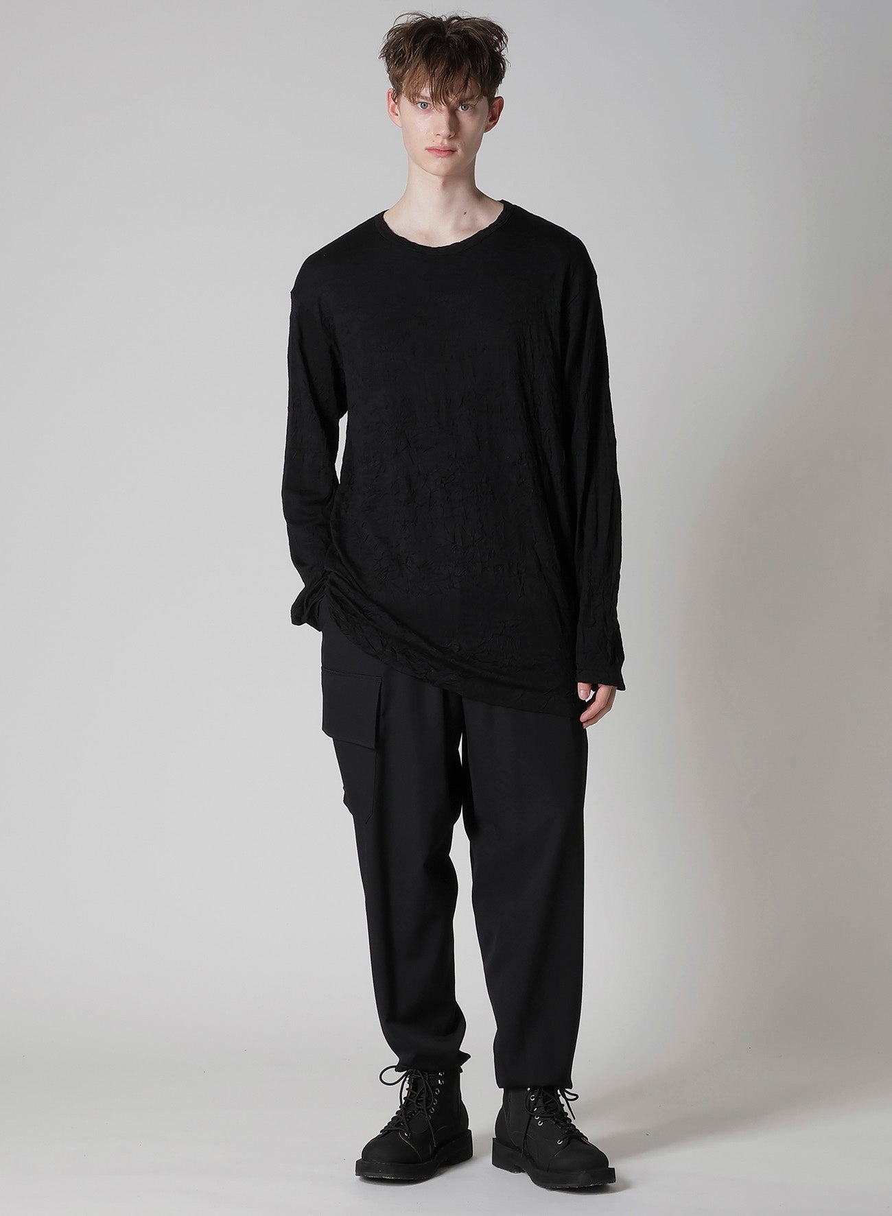 WASHABLE WOOL JERSEY ROUND NECK LONG SLV T