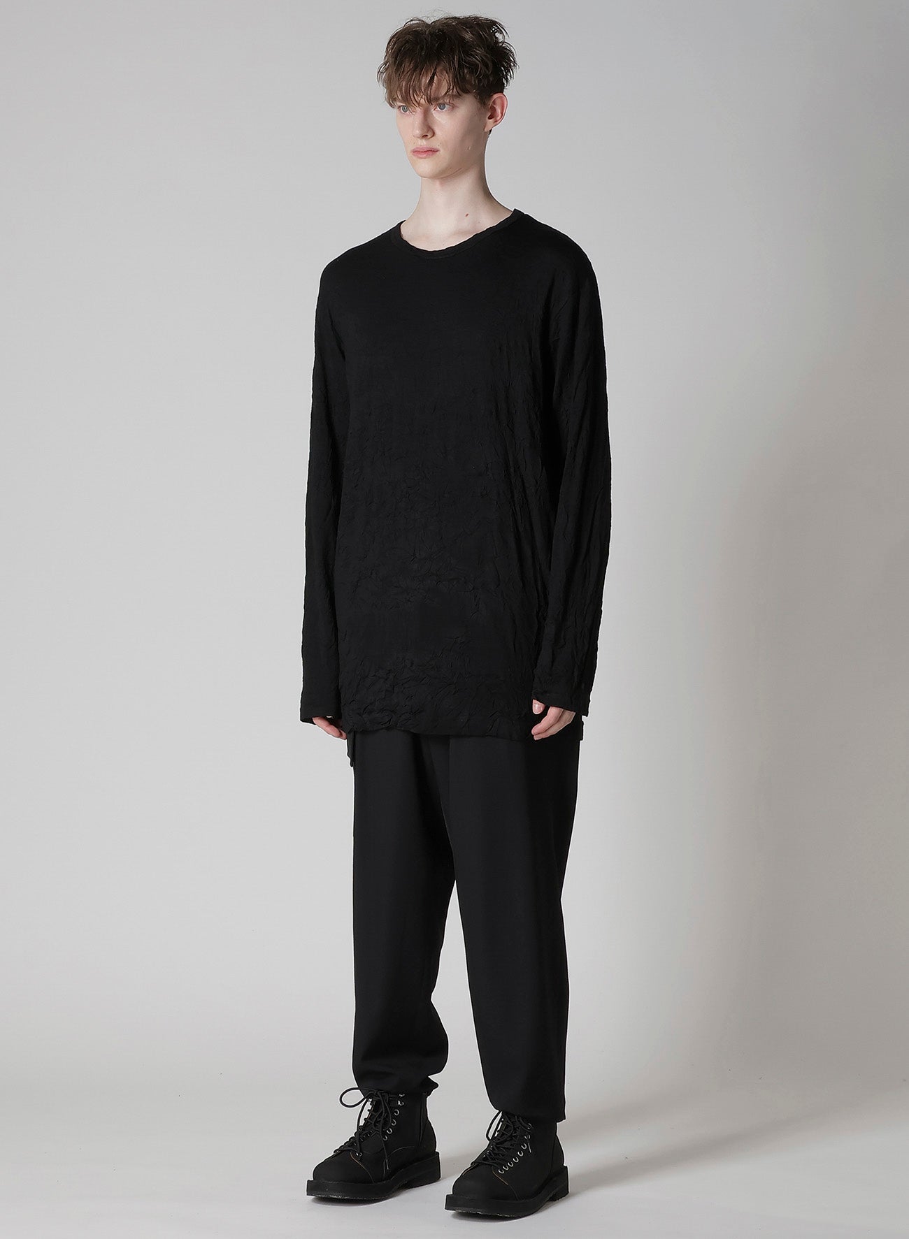 WASHABLE WOOL JERSEY ROUND NECK LONG SLV T