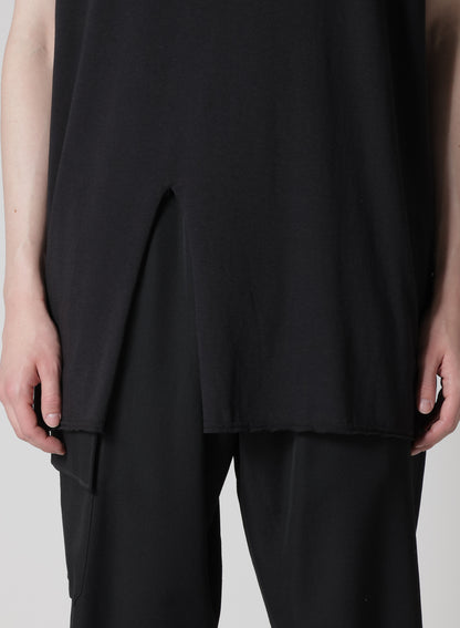 WOOL MIX SINGLE JERSEY SLIT ROUND NECK T