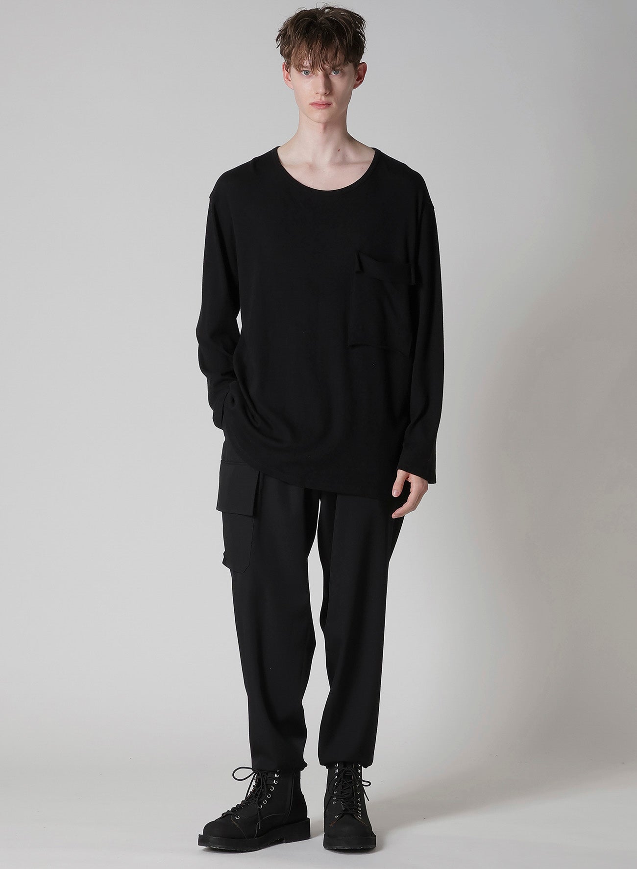 COTTON ANGORA PLATING JERSEY CHEST PKT LONG SLV T