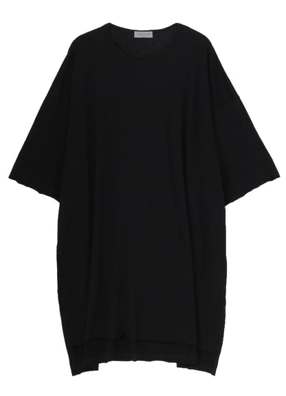 COTTON CASHMERE JERSEY BIG ROUND NECK SHORT SLV T